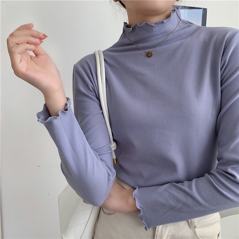 Áo thun tay dài cổ lọ màu sắc đơn giản dễ phối đồ