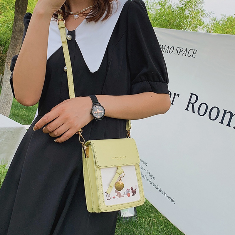 Túi đeo một bên vai IELGY hình vuông cỡ nhỏ in họa tiết hoạt hình phong cách Hàn Quốc thời trang dành cho nữ