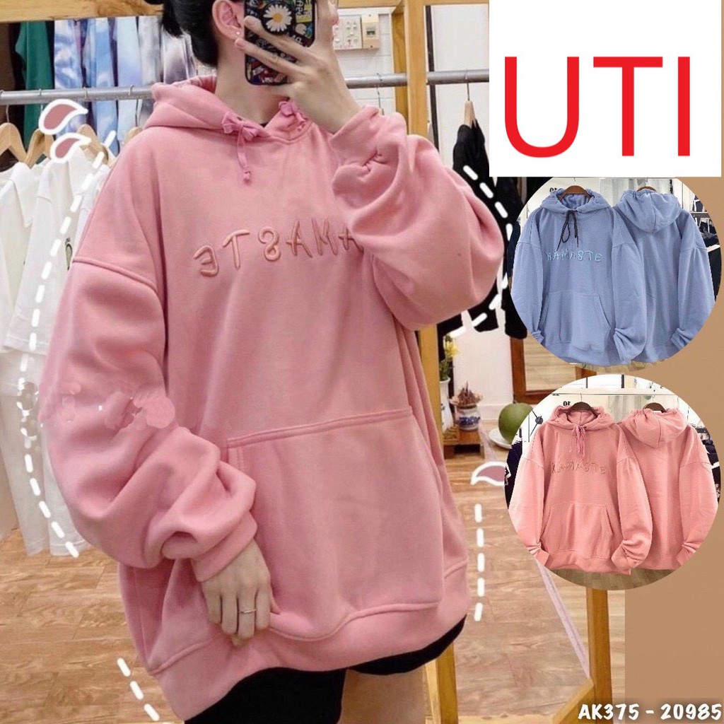 ÁO KHOÁC HOODIE CHUI ĐẦU NỈ NGOẠI NAM NỮ UNISEX FORM RỘNG NAMASTE MÀU HỒNG, XANH DƯƠNG, XANH CHUỐI CAO CẤP UTI ĐỦ SIZE