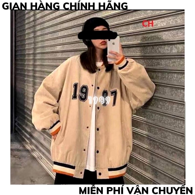 Áo bomber nhung tăm 1997 cúc bấm ,áp bóng chày nhung tăm form roognj UNISEX ,ulzzang ,áo khoác bomber hàn quôc XƯỞNG MAY