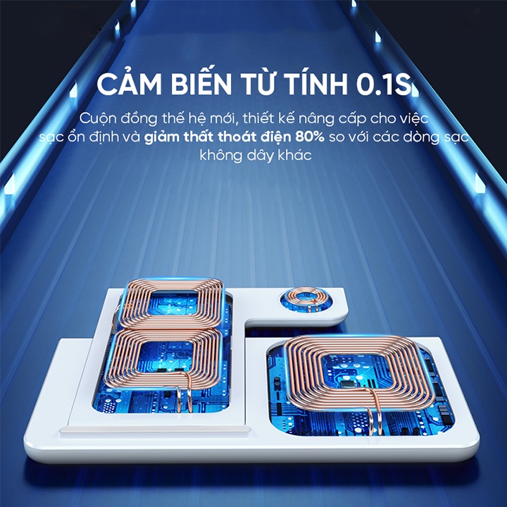 Đế sạc không dây 3 in 1 Remax RP-W53 sạc nhanh max 15W, RP-W60 tích hợp đèn LED cho Điện thoại, Airpods, Apple Watch