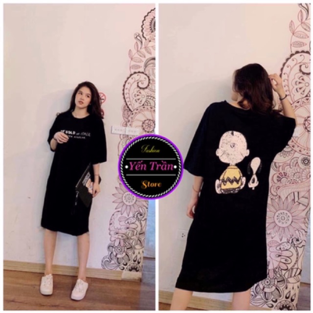 Váy xuông in hình em bé và chú chó from rộng dáng dài Có Size Tới 75Kg