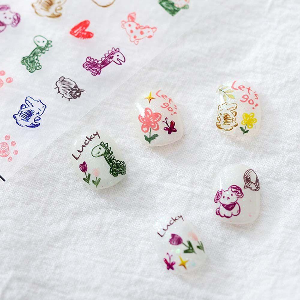 Đề Can Dán Móng Tay DIY Hình Động Vật Vịt Chó Màu Sắc Đáng Yêu