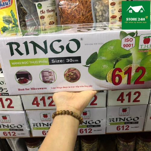 Màng bọc thực phẩm Ringo 612 30cm x 500m, chính hãng công ty, co giãn trong suốt, bám dính dùng được lò vi sóng