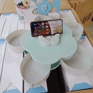 Khay mứt lúa mạch xoay có giá để điện thoại