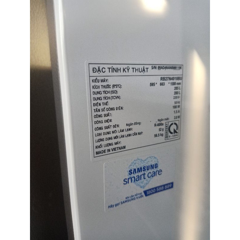 Tủ lạnh Samsung dung tích 285 lít, tiết kiệm điện năng, xài êm