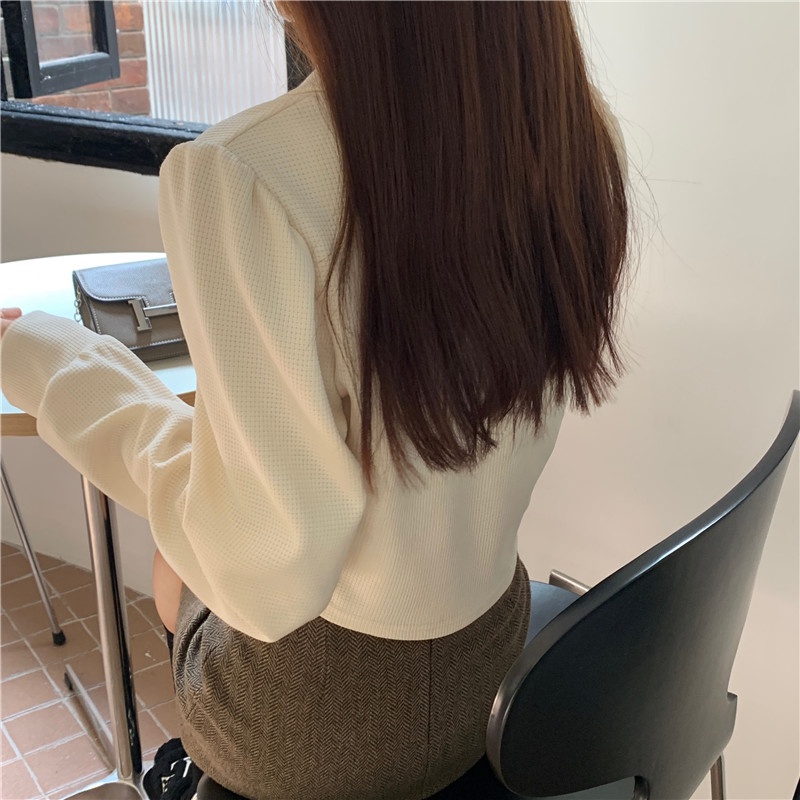 Áo cardigan dệt kim ZHELIHANGFEI tay dài cổ polo lưng cao thiết kế lệch tà phong cách cá tính