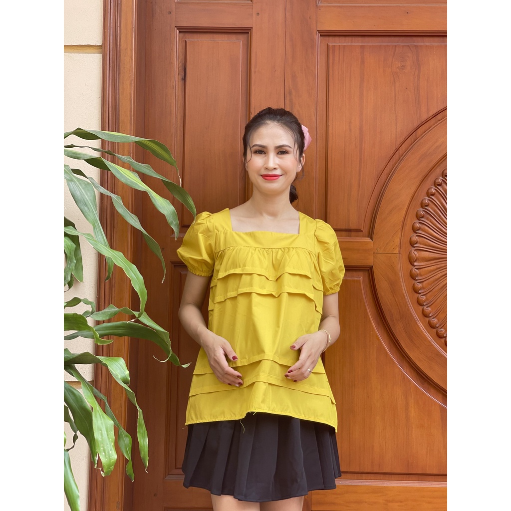 Áo bầu dáng suông chất đũi mềm mát kiểu dáng babydoll cổ vuông xinh xắn A18
