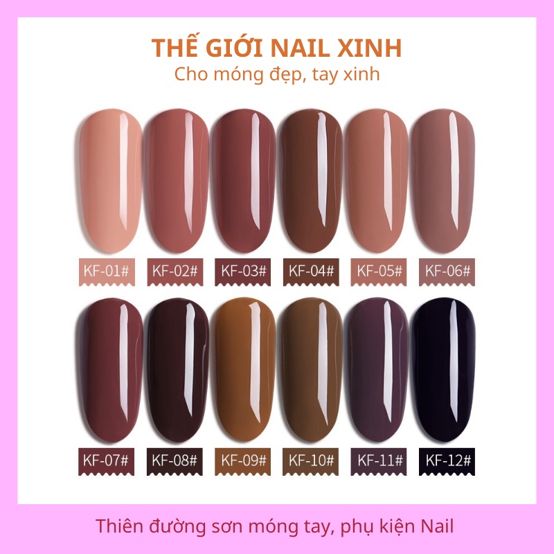 Sơn gel AS nail dùng máy hơ móng tay tone màu nâu tây nâu socola mã KF 15ml