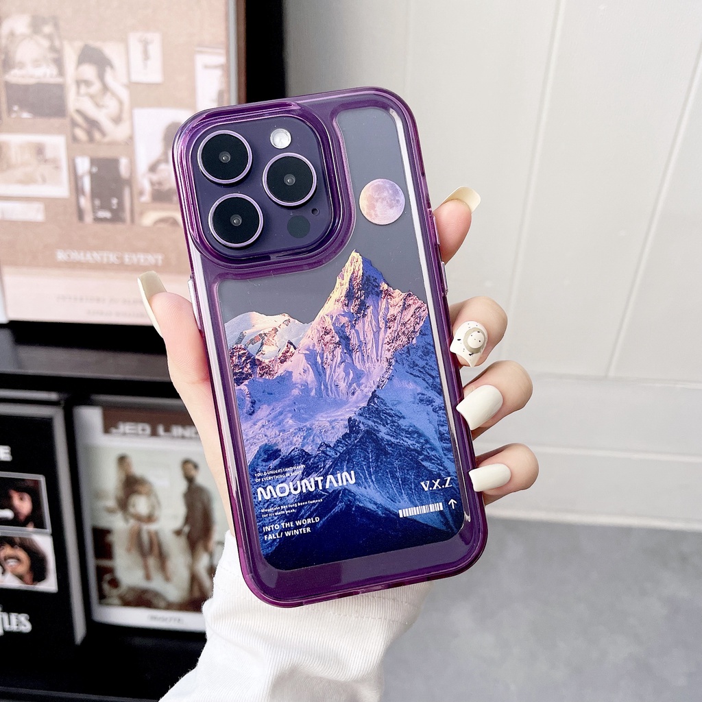 Ốp Điện Thoại Tpu Silicon Mềm Trong Suốt Chống Rơi Họa Tiết Phong Cảnh Núi Đơn Giản Cho iPhone 11 12 13 14Pro XS Max XR Plus