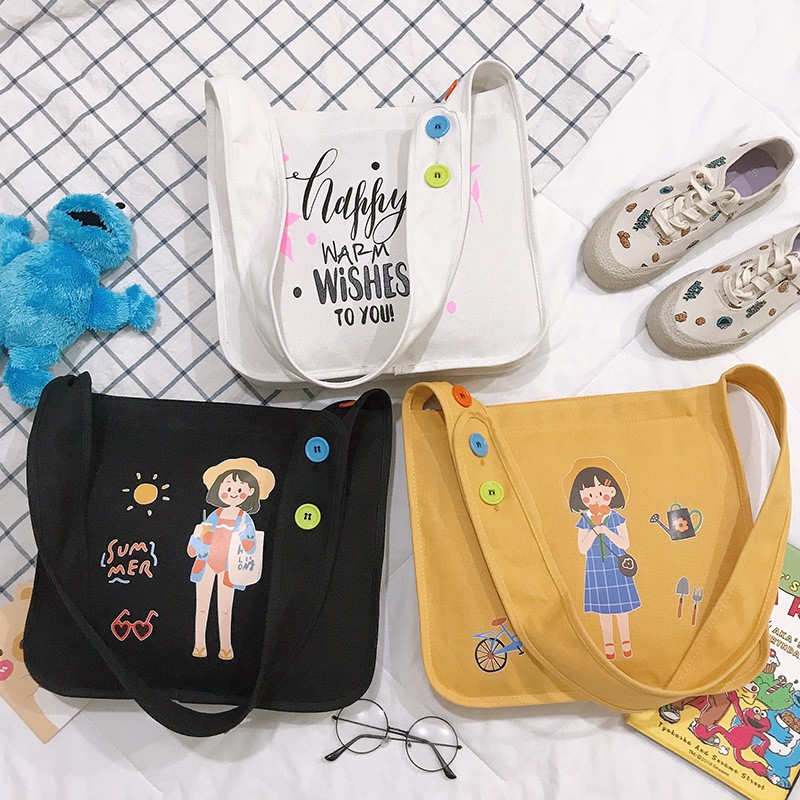 Túi tote vải canvas cute đựng đồ đi học mềm đẹp giá rẻ thời trang cô gái TV50