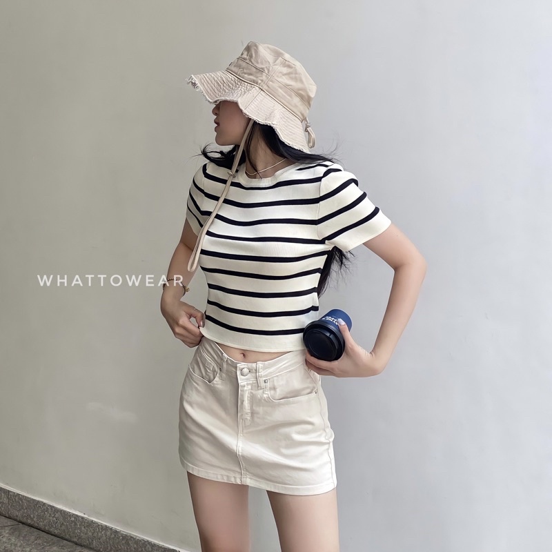 Áo knit dệt kim cổ tròn tay ngắn form baby tee 5 màu RAINBOW