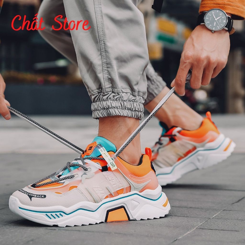 Giày Thể Thao Nam Trắng Cam Tăng Chiều Cao 5cm , Sneaker cao cấp trắng cam