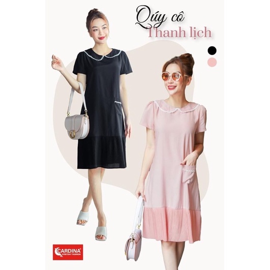 Đầm Tăm Hàn cao cấp Cardina suông xoè nhẹ có lớp lót trong, cổ sen tiểu thư thanh lịch đi chơi hay diện công sở đều hợp