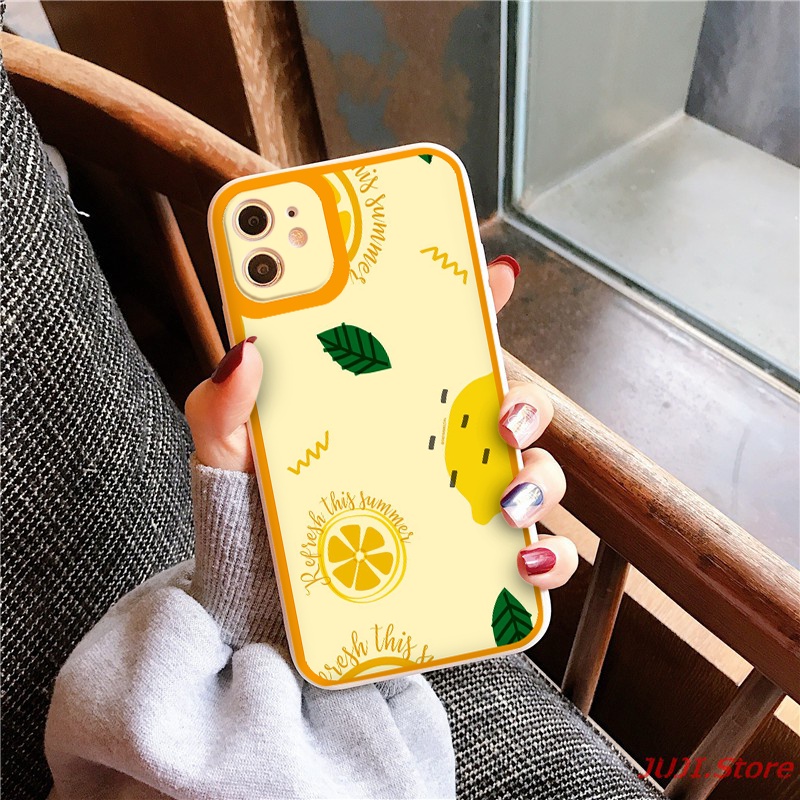 Ốp lưng iphone DỨA CHANH  cạnh vuông  cho iphone 11 7plus 8plus x xsmax 11pro max 12pro 12promax13promax tr1069