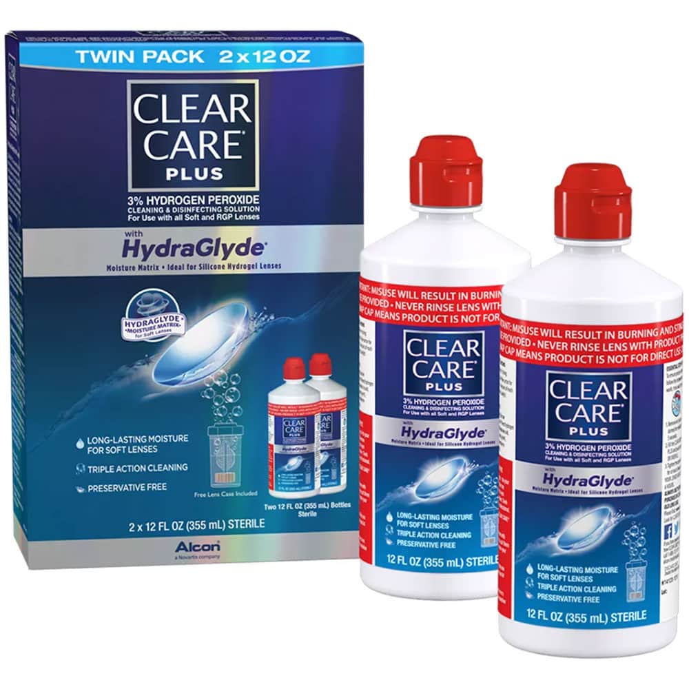 Dung dịch khử trùng contact lens Clear Care Plus HydraGlyde 355ml x2 chai + Lens Cases