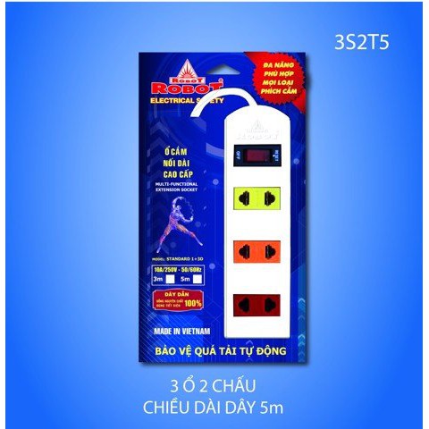 Ổ Cắm Điện ROBOT 3 Ổ 2 Chấu STANDARD 1 + 3D - Hàng chính hãng