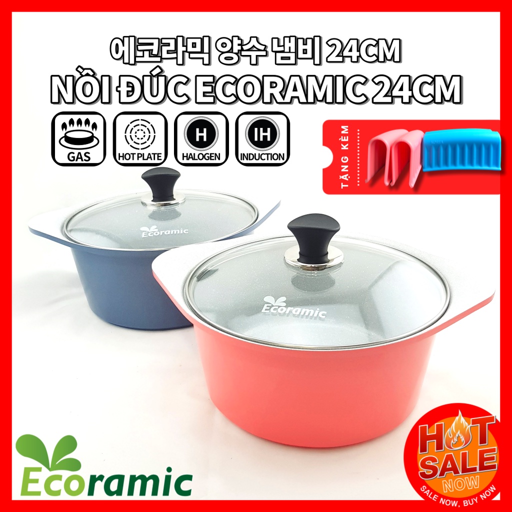 [Hàng chính hãng] Nồi vân đá đúc nguyên khối chống dính đáy từ V-LINE ECORAMIC Hàn Quốc 24CM