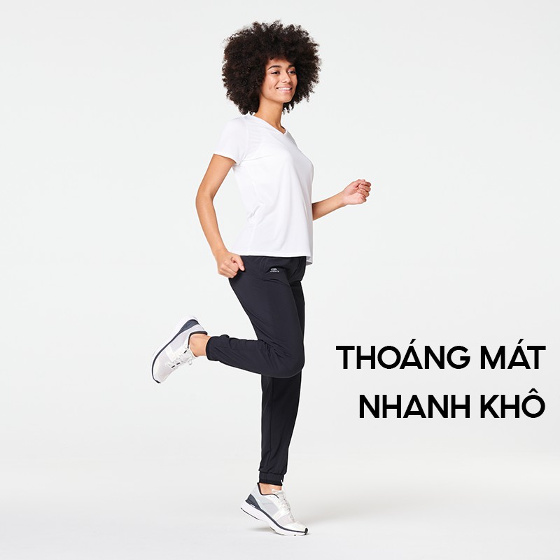 Quần dài chạy bộ cho nữ KALENJI Run Dry có túi Đen