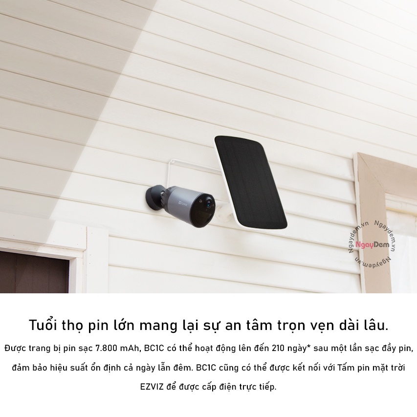 Camera Chạy Pin Ngoài Trời Wifi Ezviz BC1C Full HD 1080P 2MP Đàm Thoại, Màu Ban Đêm - Tùy Chọn Thêm Pin Mặt Trời