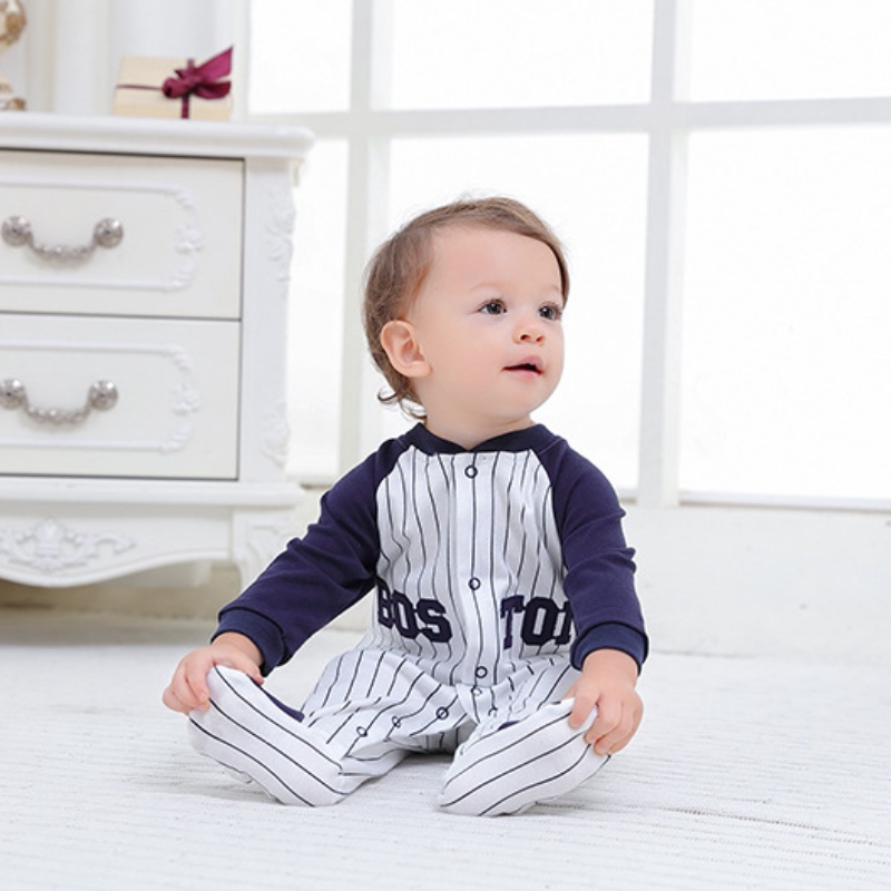 Áo Liền Quần Tay Dài Bằng Cotton Cho Bé Trai 0-18 Tháng Tuổi