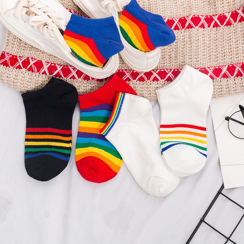 Đôi Vớ cotton HọA TiếT CầU VồNg Dễ Thương ThờI Trang Cho Nữ