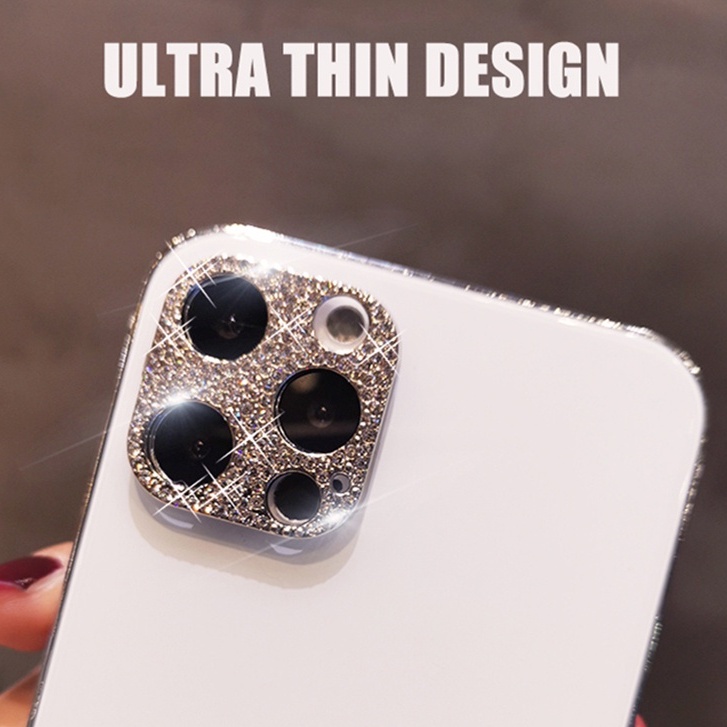 Chất lấp lánh Kim cương ống kính bảo vệ iPhone 13 12 Mini 11 Pro Max Màn khoan kim loại lấp lánh màn hình kính bảo vệ camera
