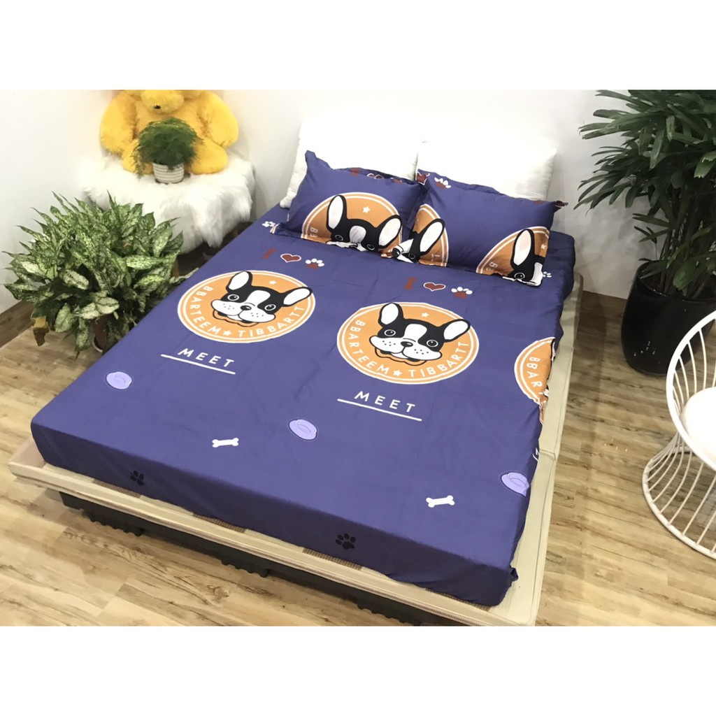 Bộ ga gối 1m6x2m cotton poly,mẫu mới hot 2020,chát chọn mẫu,chó meet xanh