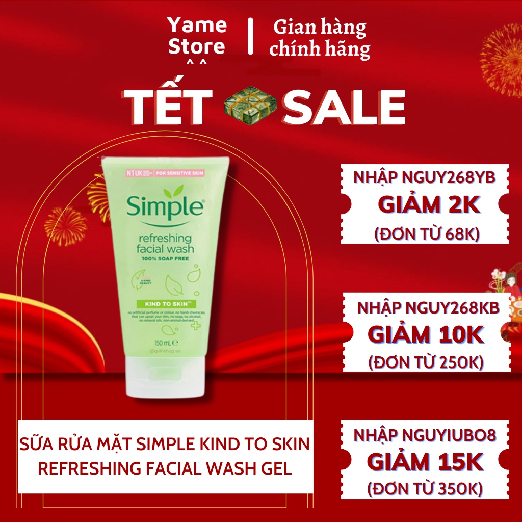 SỮA RỬA MẶT SIMPLE KIND TO SKIN REFRESHING FACIAL WASH GEL