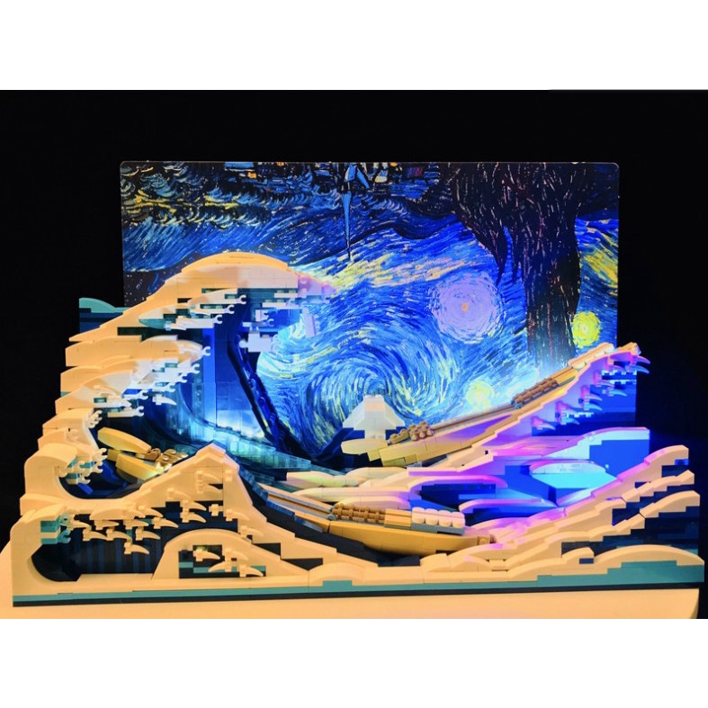 Đồ chơi lắp ráp mô hình lego The Great Wave off Kanagawa Bức tranh sóng biển DK 3003 đêm đầy sao Starry Night Van Gogh
