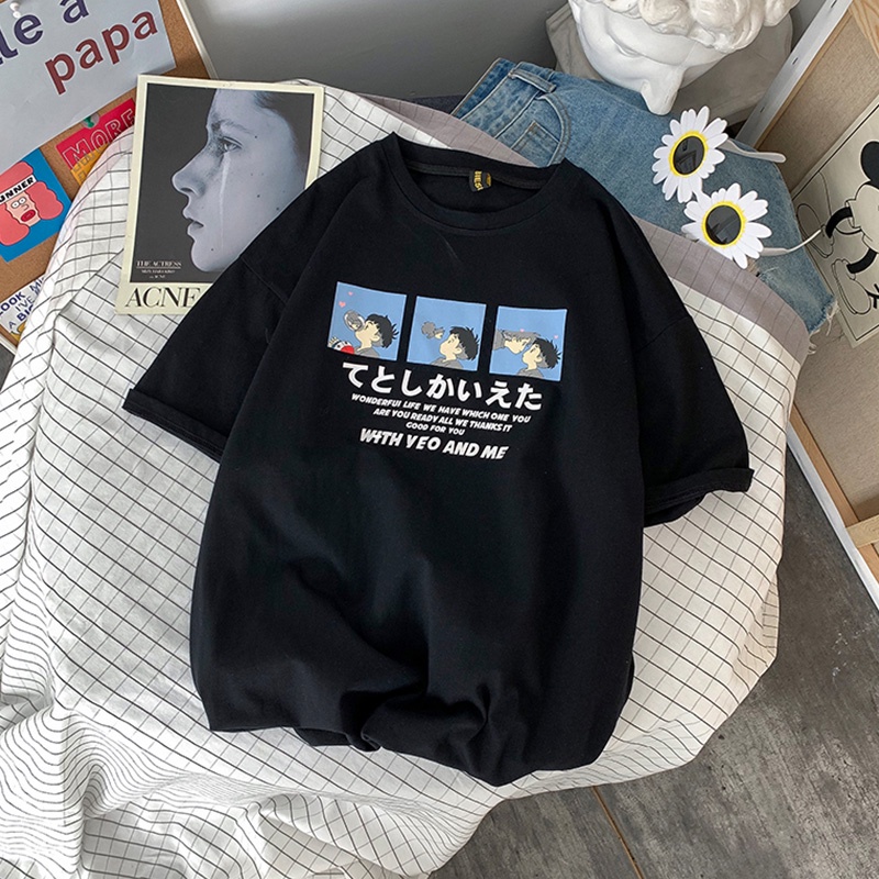 Áo thun tay ngắn dáng rộng thiết kế thời trang mùa hè theo phong cách hồng kông cho nam