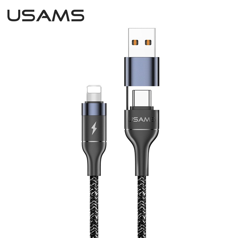 USAMS Dây Cáp Usb 60w 2 Trong 1 Loại C Dài 1.2m Cho Iphone X Xs Max Xr 7 8 Plus