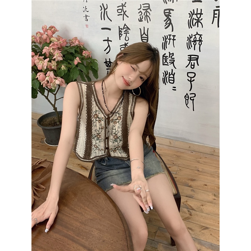 Áo hai dây ZHELIHANGFEI lưng cao phong cách retro Mỹ quyến rũ