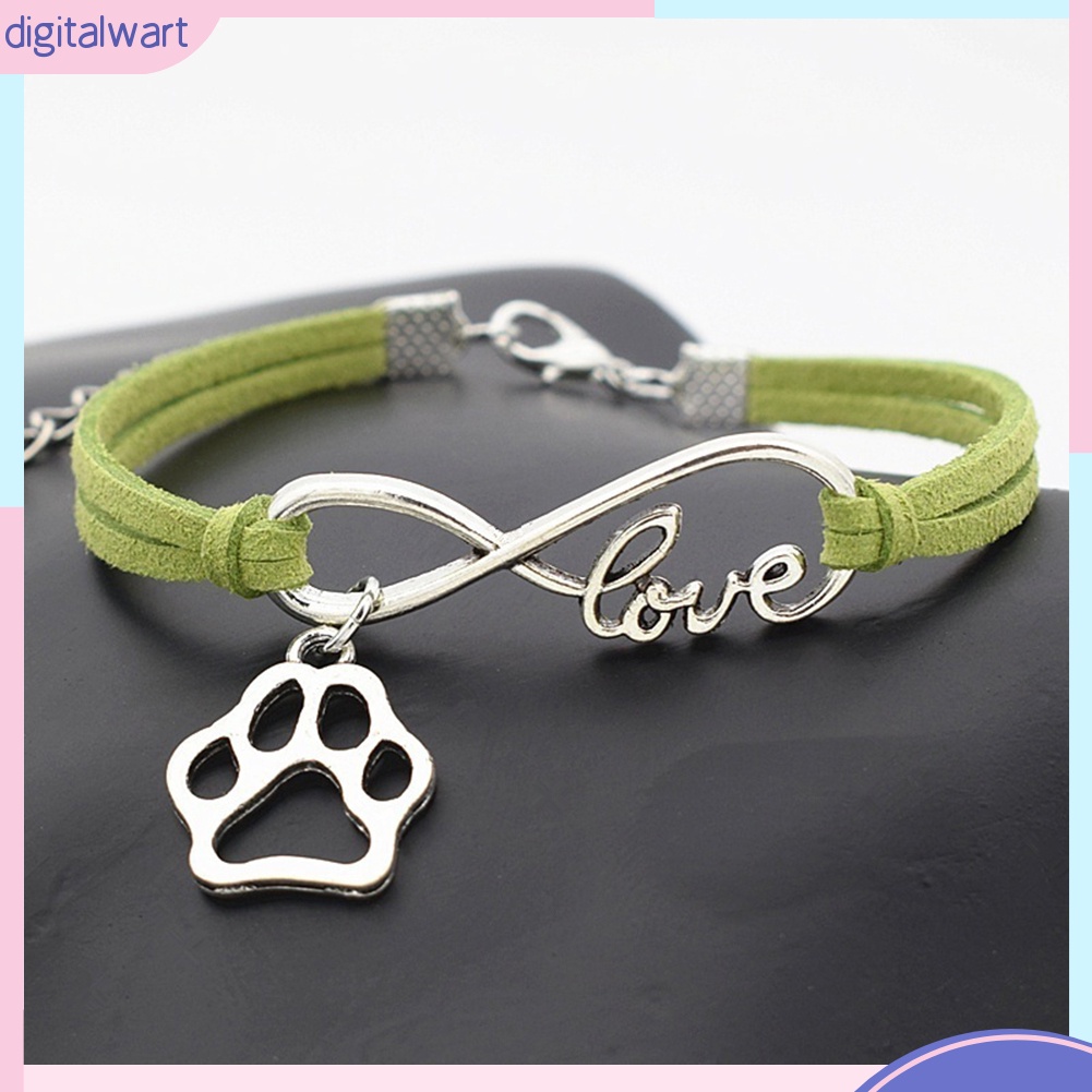 Vòng tay da thiết kế phối chữ love và bàn chân thú cưng dễ thương đáng yêu