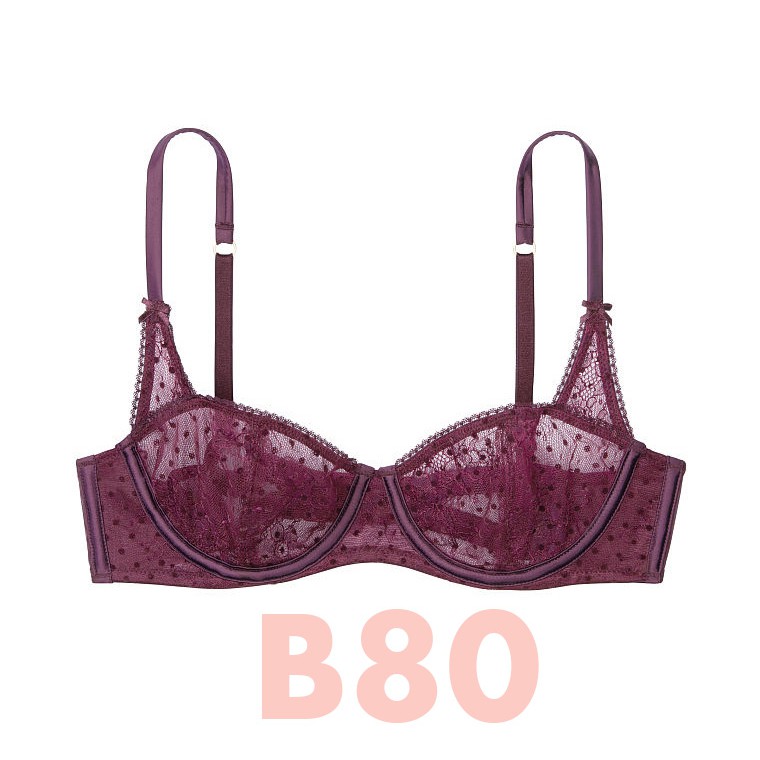 36B/B80 Bill Mỹ - Áo đỏ mận (95) sexy, ren, có gọng, không mút nâng, Violet Dot - Victoria's Secret