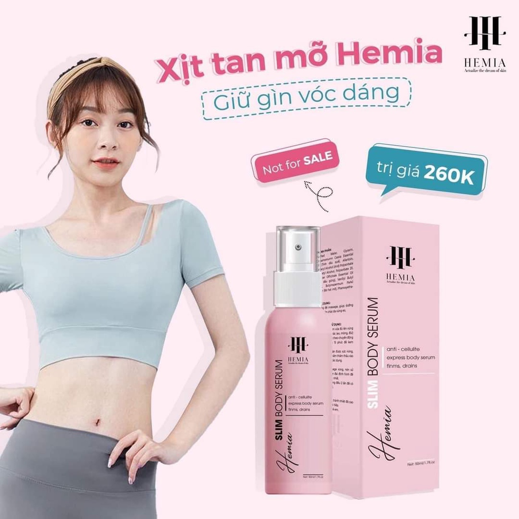 Xịt tan mỡ Hemia  đốt cháy mỡ thừa trên cơ thể, làm săn chắc, tăng độ đàn hồi cho da