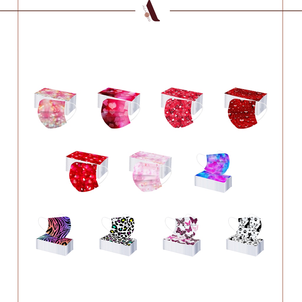 (Bịch 5 cái) Khẩu trang y tế Tie-Dye chủ đề Tình yêu loại 3 lớp dùng một lần