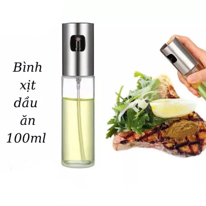 Bình xịt dầu ăn thủy tinh 100ml trong suốt có nắp đậy bằng thép không gỉ tiện dụng