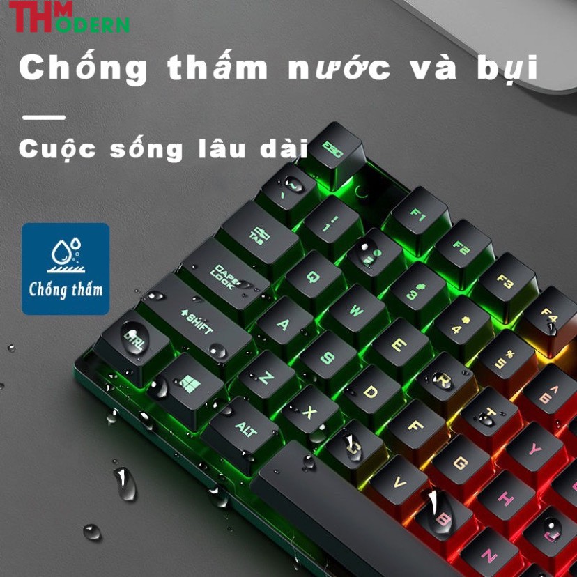 Bàn Phím Kèm Chuột Giả Cơ Có Dây Gaming Tích Hợp Đèn Led, Ánh Sáng Rực Rỡ Dùng Cho Laptop Và PC