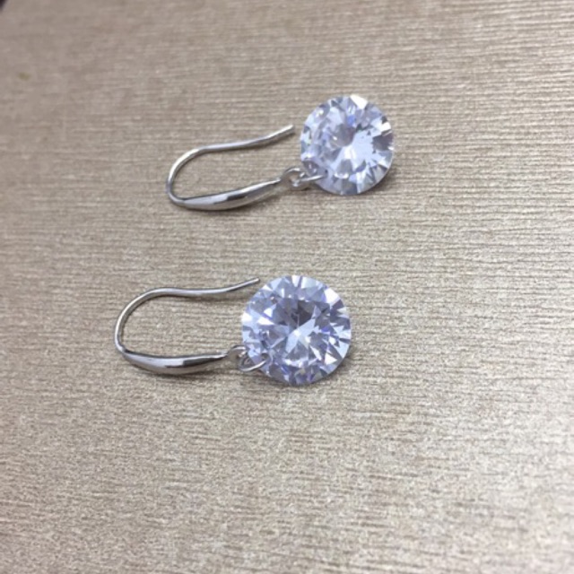 Khuyên tai treo đá nhân tạo cao cấp 10ly- 12ly sáng bạc ta móc