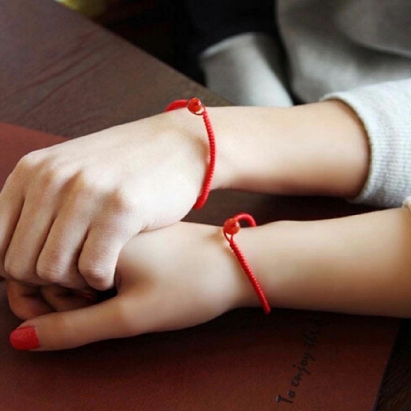 Vòng Tay Dây Bện Đính Đá Ngọc Bích Nhân Tạo Màu Đỏ May Mắn Handmade Có Thể Điều Chỉnh Dành Cho