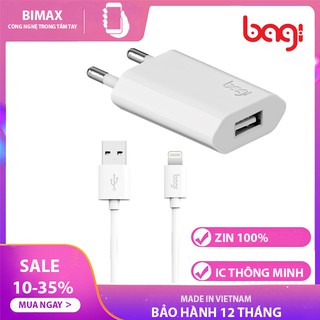 Combo sạc nhanh cho iphone củ dẹt 5v-1a và cáp dài 1m cao cấp bagi đạt tiêu chuẩn châu âu