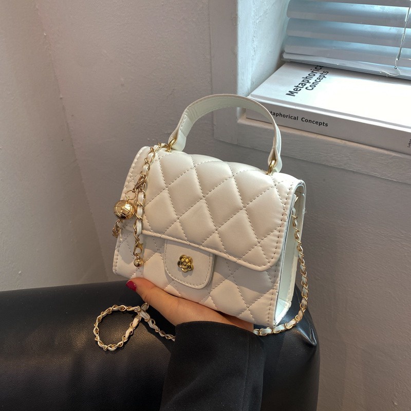 Túi đeo chéo nữ, Túi đeo vai da nắp gập da quả trám màu sắc basic dây điều chỉnh dễ phối đồ