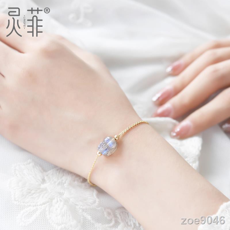 Vòng Tay Mạ Vàng / Bạc 14k Đính Đá Thạch Anh Tím Màu Dâu Tây Xinh Xắn