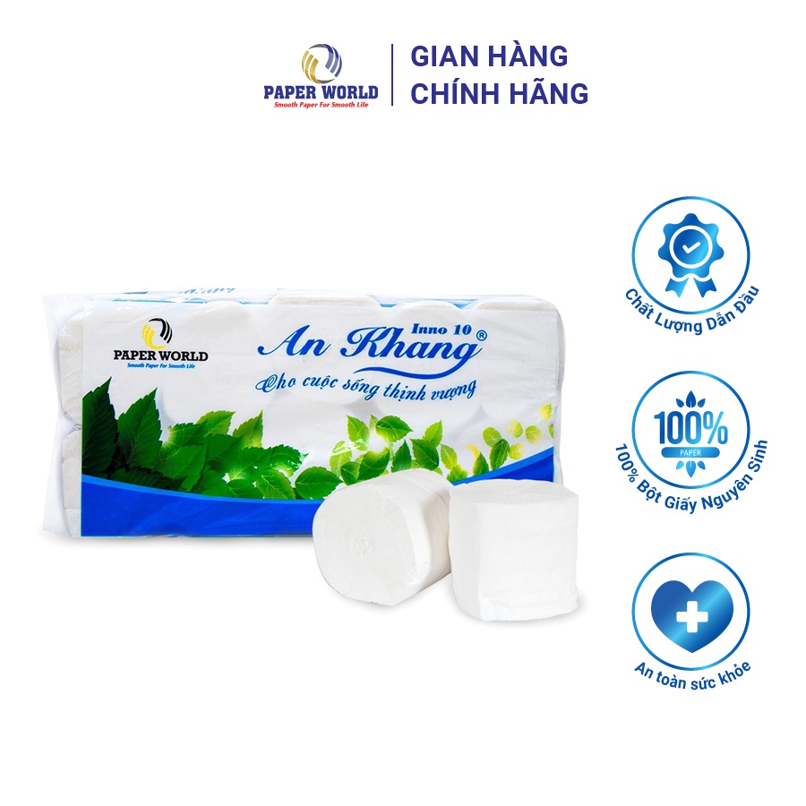 Giấy vệ sinh không lõi 2 lớp siêu mềm - siêu dai gói 10 cuộn AN KHANG AKI10 | 100% bột giấy nguyên sinh | Thế Giới Giấy