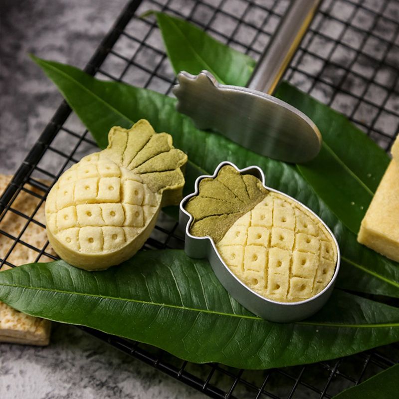 Set 10 Khuôn Nhấn Cắt Bánh Quy (Có Đâu Nhấn) Hình Vuông/chữ Nhật/trái Tim/hoa/trái Dứa