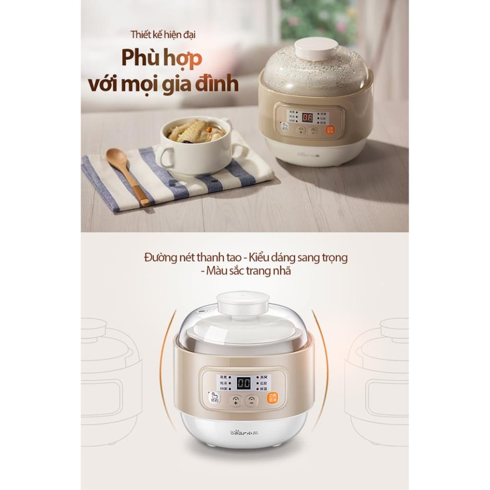 Nồi hầm điện đa năng màu be Bear DDZ-A08D1  6 chế độ hoạt động nhựa PP và gốm sứ an toàn thiết kế nhỏ gọn sang trọng