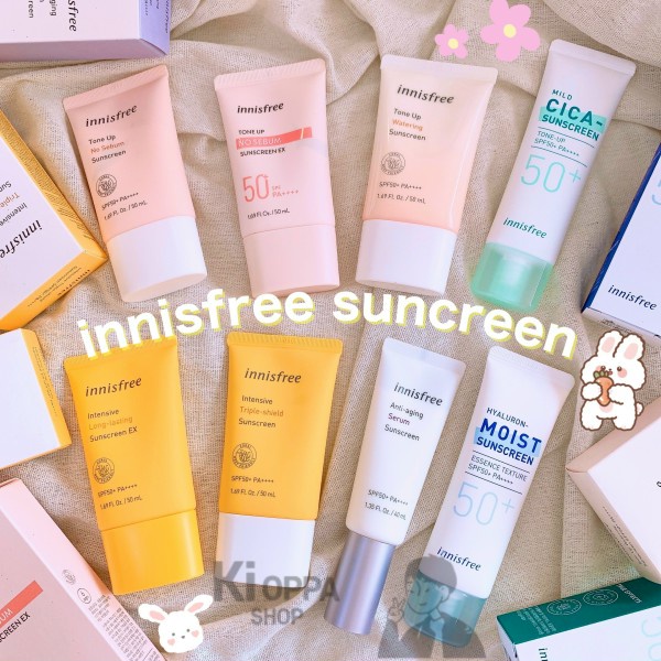 Kem chống nắng innisfree Sunscreen Anti Aging, No Sebum, Triple Shield, Long Lasting, Watering, Daily, Mild cica, toneup