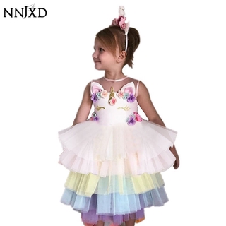 Đầm Xòe Công Chúa In Hình Kỳ Lân Đáng Yêu Cho Bé Gái NNJXD