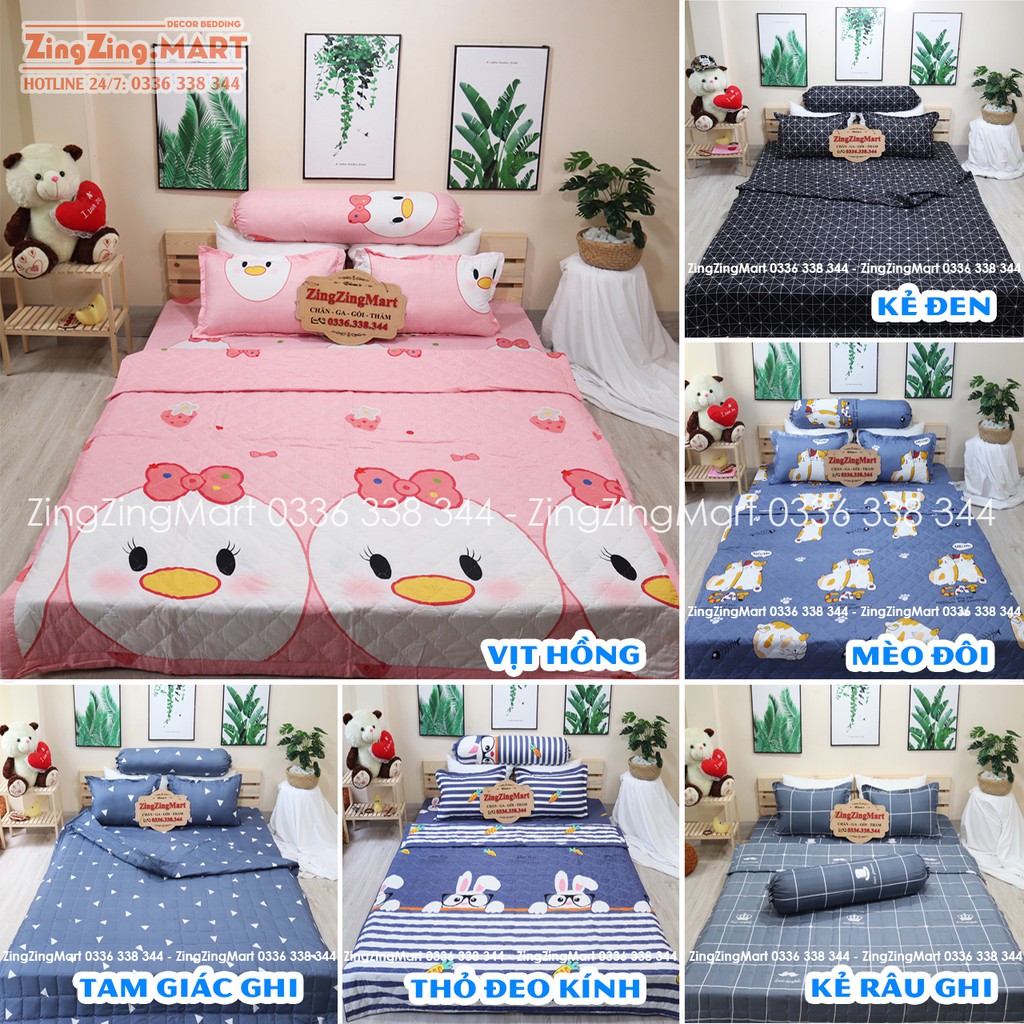 [GIÁ HỦY DIỆT] 5 MÓN CHĂN HÈ GA GỐI M2/M6/M8 TRẦN BÔNG COTTON POLY KÈM VỎ GỐI ÔM (Inbox Chọn Mẫu)